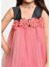 Square Neck Pink Tulle 3D Flowers Sweet Flower Girl Dress